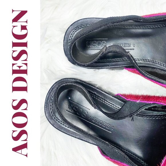 ASOS RED PONY HAIR SLINGBACK LOAFER MULES LOW HEEL, SIZE 7 - Picture 4 of 9